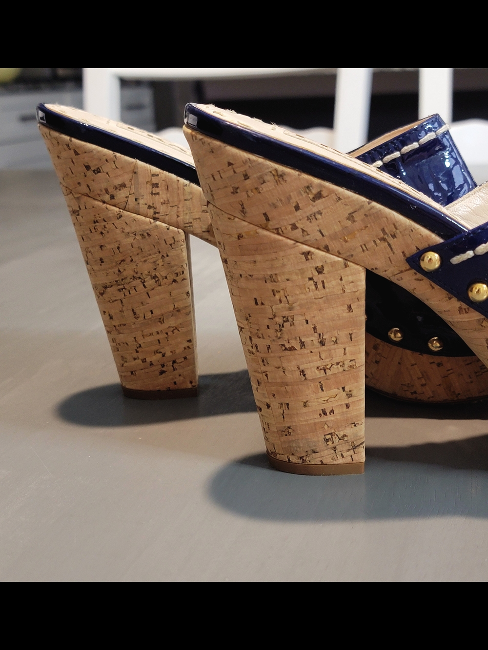 PRADA Royal Blue Patent Leather Studded Cork Platform Mules Sandals Size 40 - Picture 3 of 9